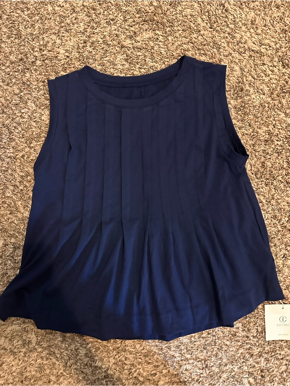 Pleated Navy Sleeveless Tank Top - C&C California